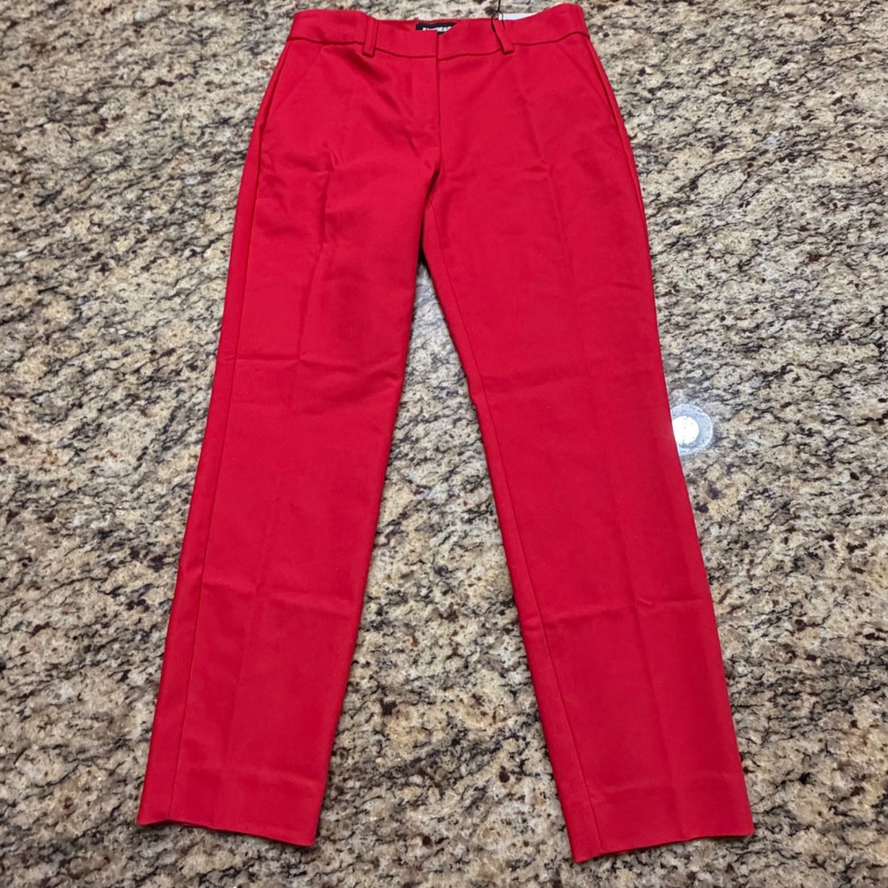 NEW Express Columnist Ankle Pants Red Mid Rise Stretch Trousers 0S ws